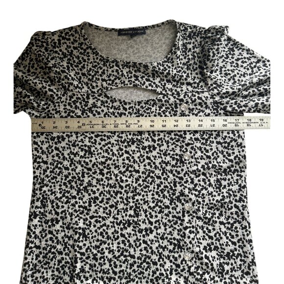 Adrienne Vittadini Black & White Animal Print Top 3/4 Sleeves Chest Cutout - Picture 7 of 8